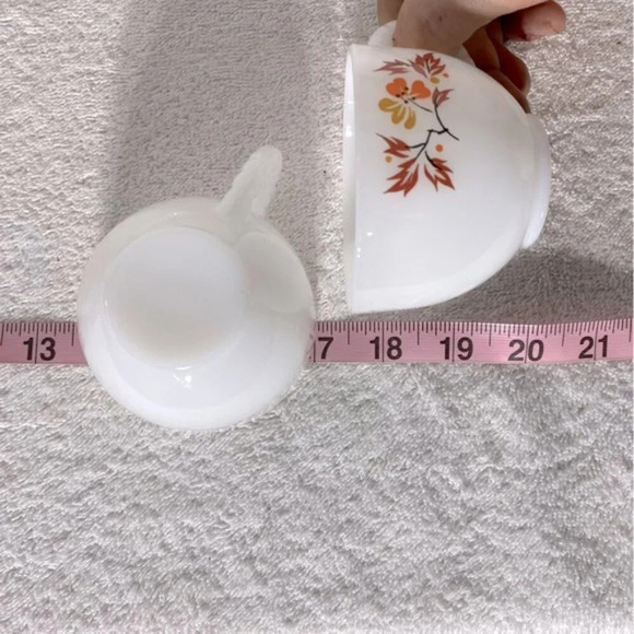 Vintage Federal Milk  Glass Autumn Blossom Tea Cups W Luncheon Plate Sets x4 - Picture 11 of 12